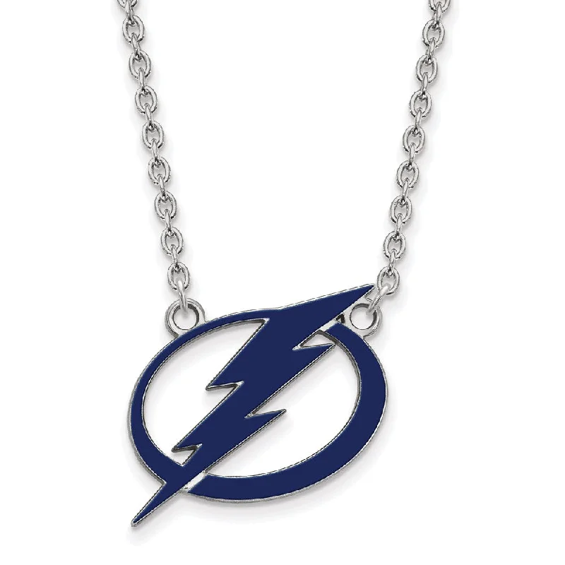 Gold Necklace with Crystal Pendant-Sterling Silver NHL Lightning Large Enamel Necklace, 18 Inch