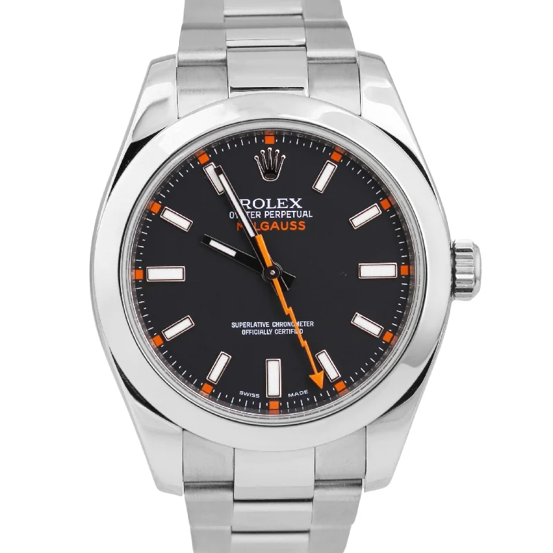 Customizable Watches for Special Gifts-Rolex Milgauss BLACK Orange Stainless Steel 40mm 116400 Oyster Watch