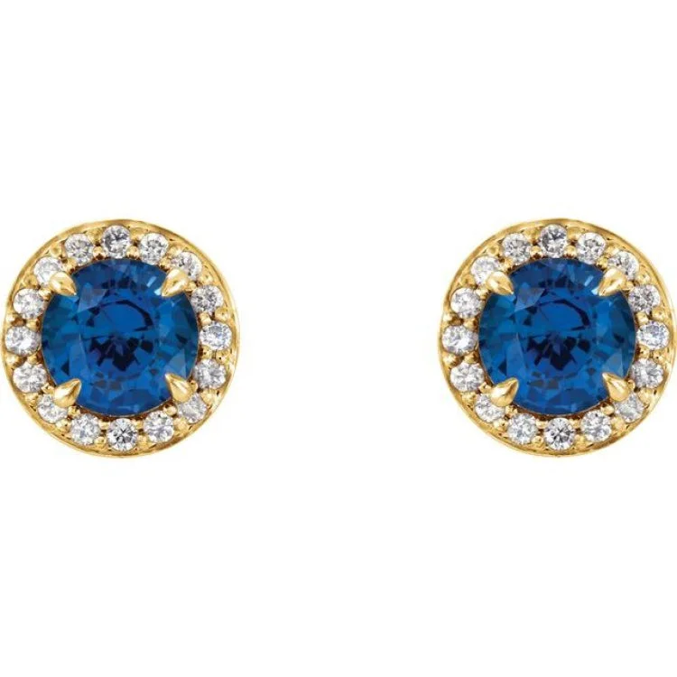 Statement Earrings for Bold Looks-14K Yellow 4.5 mm Lab-Grown Blue Sapphire & 1/6 CTW Natural Diamond Earrings