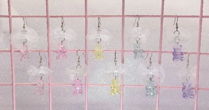 Rainbow Earrings for Festivals-Sparkly Gummi Bear Earrings (5 Colors)