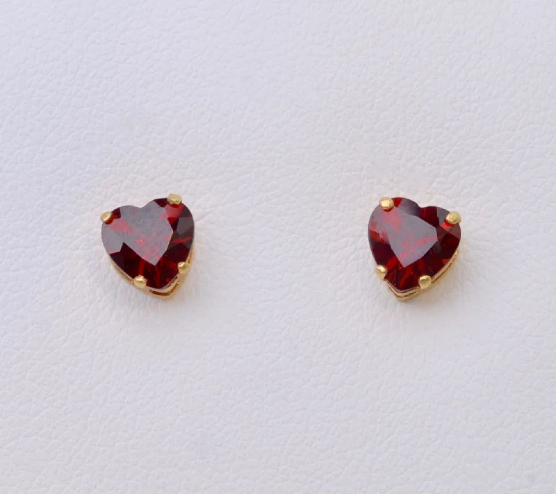 Custom Earrings for Personalized Style-Heart-Shaped Garnet Earrings in 14K Yellow Gold