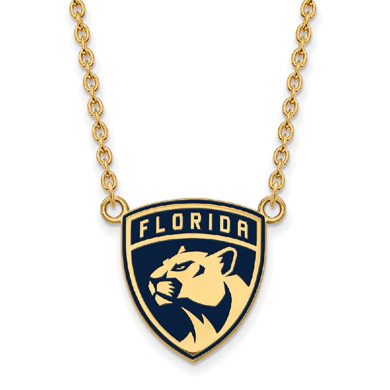 Modern Gemstone Necklace for Every Day-SS 14k Yellow Gold Plated NHL Panthers LG Enamel Necklace, 18 Inch