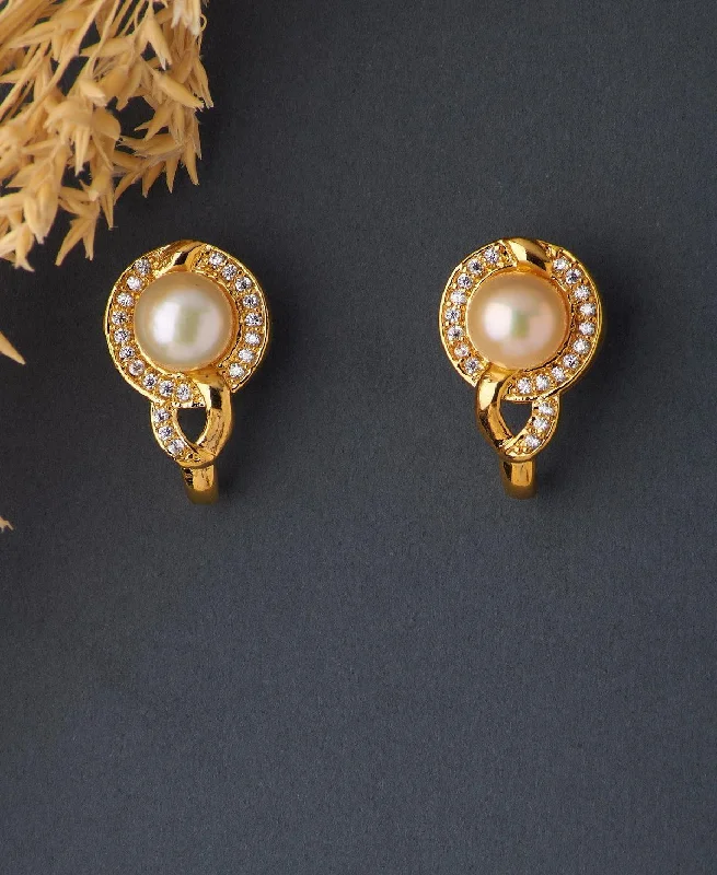 Statement Gold Earrings-Trendy Stone Studded Pearl Earring