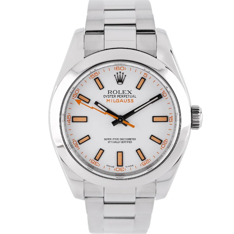 Sports Watches for Men with Water Resistance-Rolex Milgauss Stainless Steel White Orange 40mm 116400 Watch