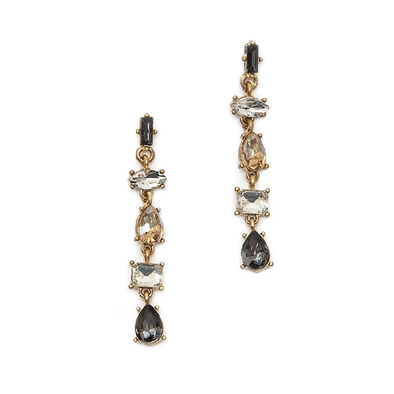 Artistic Pearl Earrings-Hot Tomato High Society Drop Earrings in Gold with Smoke, Topaz and Clear Crystals