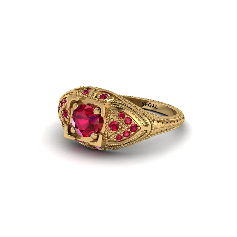 Luxury Gemstone Ring for Women-Round Ruby Filigree Art Deco Vintage Engagement Ring - Bree No. 55