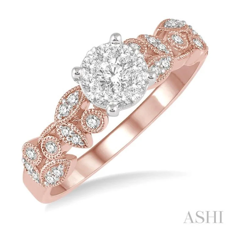 Custom Diamond Ring for Engagement-3/8 Ctw Round Cut Diamond Lovebright Engagement Ring in 14K Rose and White Gold