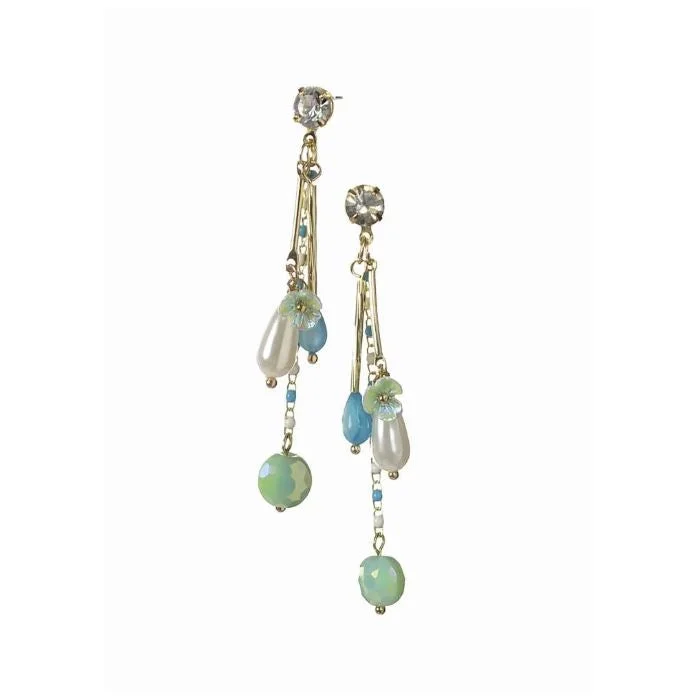 Statement Earrings for Weddings-Hot Tomato Fabulous Faye Drop Earrings - Aqua /Pearl /Turquoise