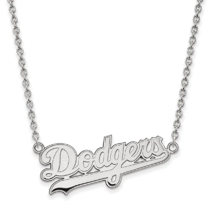 Large Pendant Necklace for Fashion Statement-Sterling Silver Rh-Plated MLB LA Dodgers Large Script Necklace, 18 In