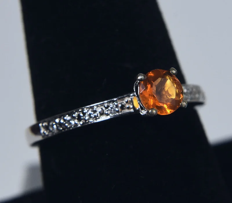 Beautiful Sapphire Ring for Women-Orange and Colorless Sapphire Sterling Silver Ring - Size 8