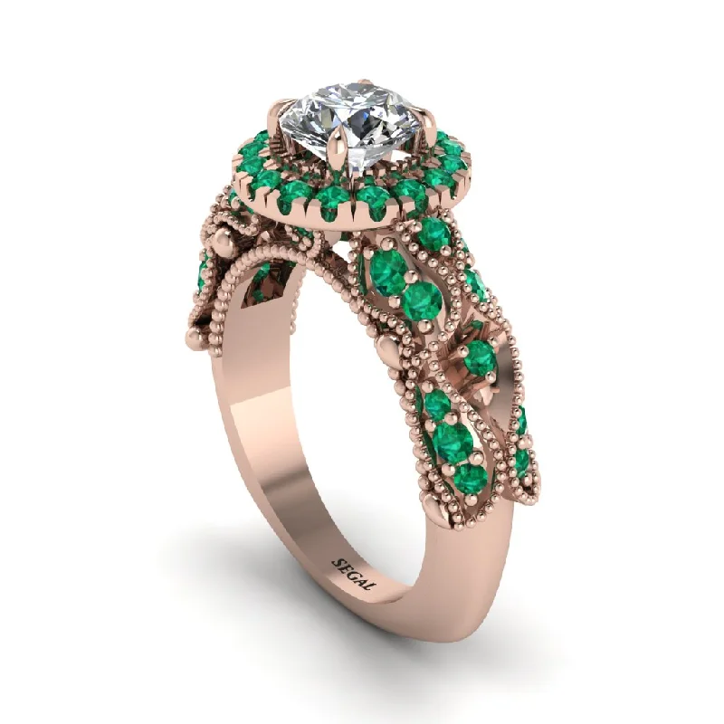 Fashionable Stackable Rings for Women-Exclusive Halo Diamond Milgrain Engagement Ring - Kendra No. 17