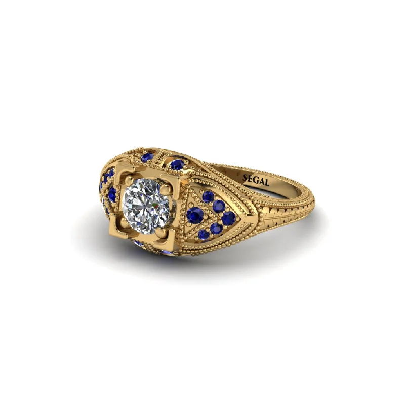 Unique Gemstone Ring-Round Diamond Filigree Art Deco Vintage Engagement Ring - Bree No. 61