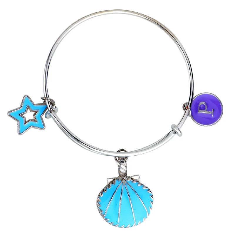 Boho Bangles for Relaxed Look-Mahi P Letter & Star Shaped Rhodium Plated Enamel Work Charms Kids Bracelets for Kids (BRK1100922R)