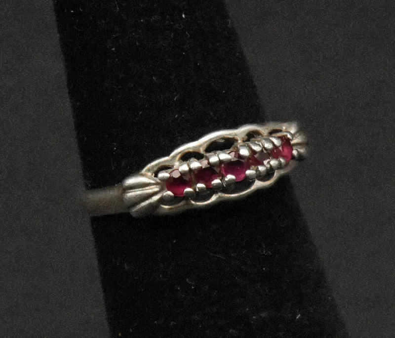 Vintage Gold Ring for Women-Vintage Sterling Silver and Rubies Ring - Size 4.25