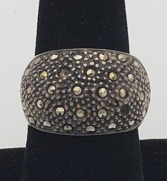 Men’s Silver Ring for Fashion-Vintage Sterling Silver Marcasite Ring - Size 7.5