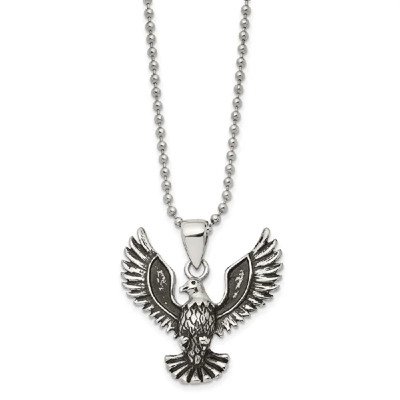 Crystal Pendant Necklace for Special Occasions-Stainless Steel Antiqued Eagle Pendant Necklace 22 Inch