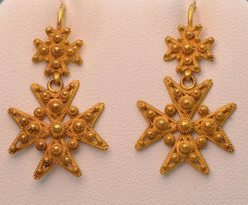 Beautiful Earrings for Fashionable Look-15K yellow gold Etruscan Revival earrings, handmade details