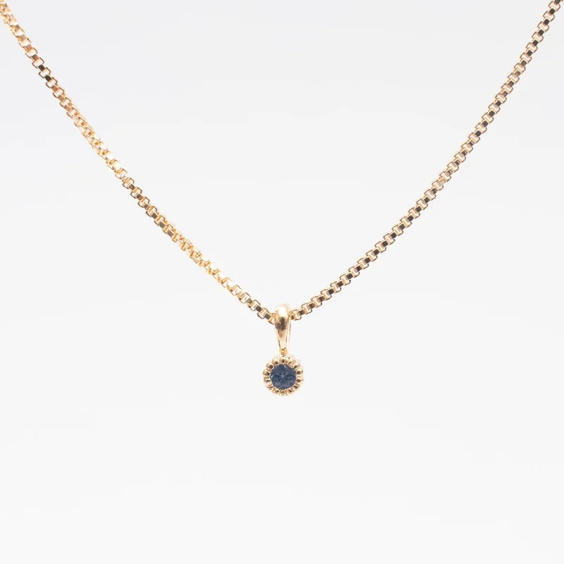 Vintage Pendant Necklace for Women-Gold Vermeil Tiny Milgrain Edge Blue Sapphire Necklace