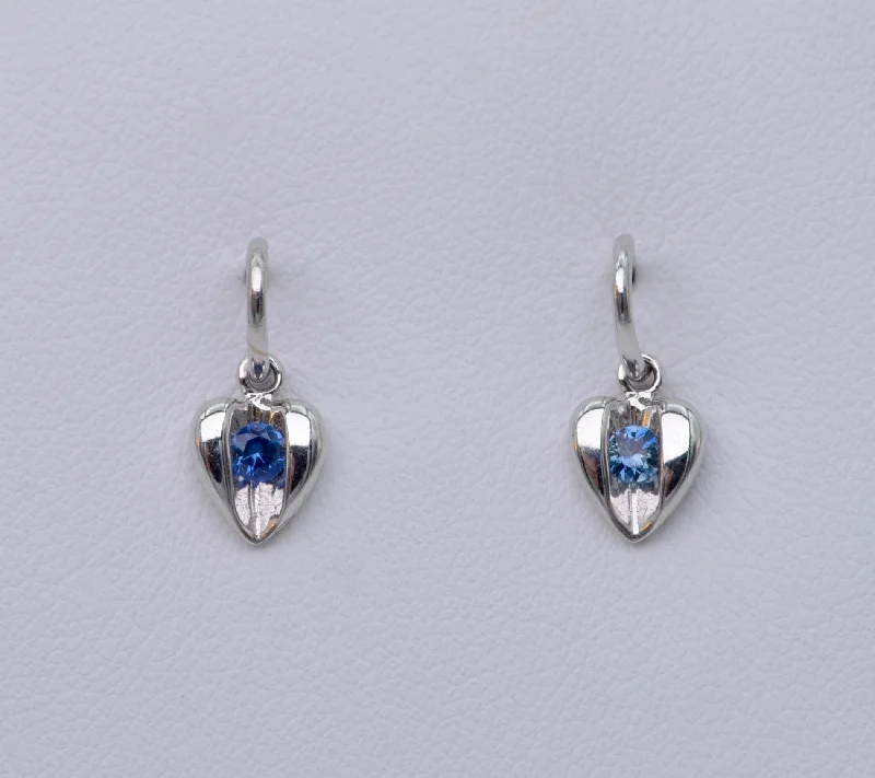 Statement Earrings for Bold Fashion-14K White Gold Heart Earrings with Sapphire Sparkle