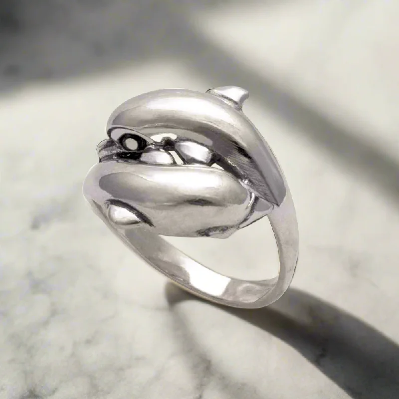 Elegant Silver Engagement Ring-Minoan Dolphins Ring in Sterling Silver (DT-86)