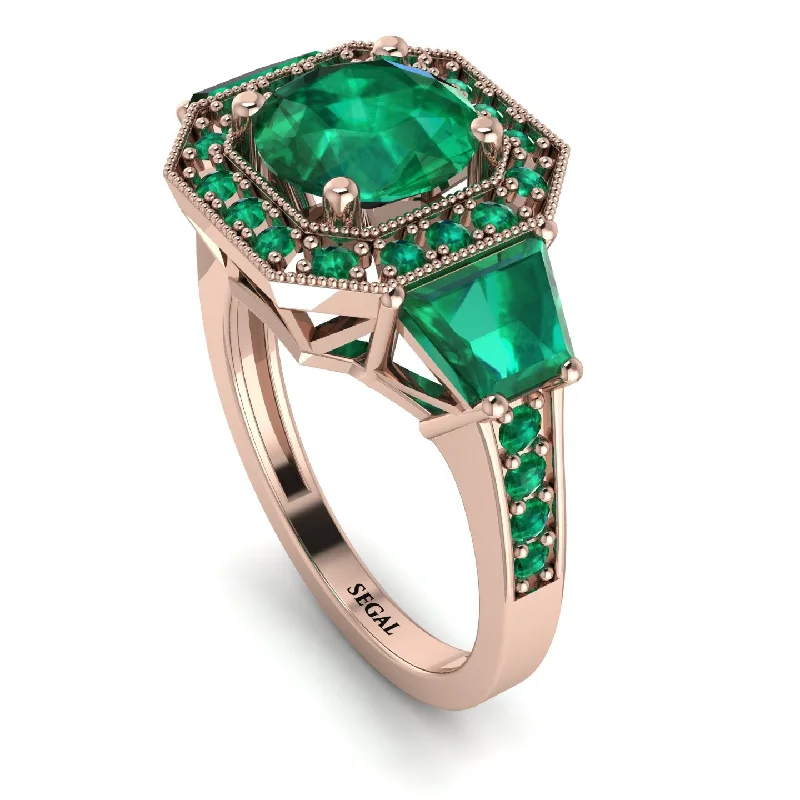 Custom Diamond Ring for Engagement Proposal-Modern Halo Princess Cut Emerald Stone Engagement Ring - Doris No. 20