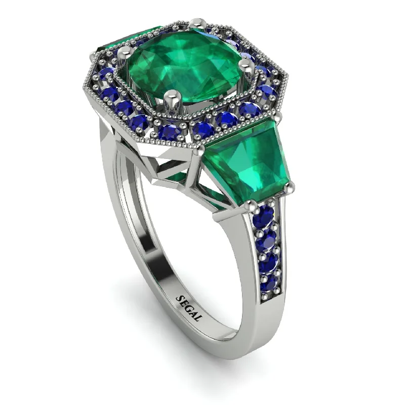 Multi-Gemstone Engagement Ring-Modern Halo Princess Cut Emerald Stone Engagement Ring - Doris No. 66