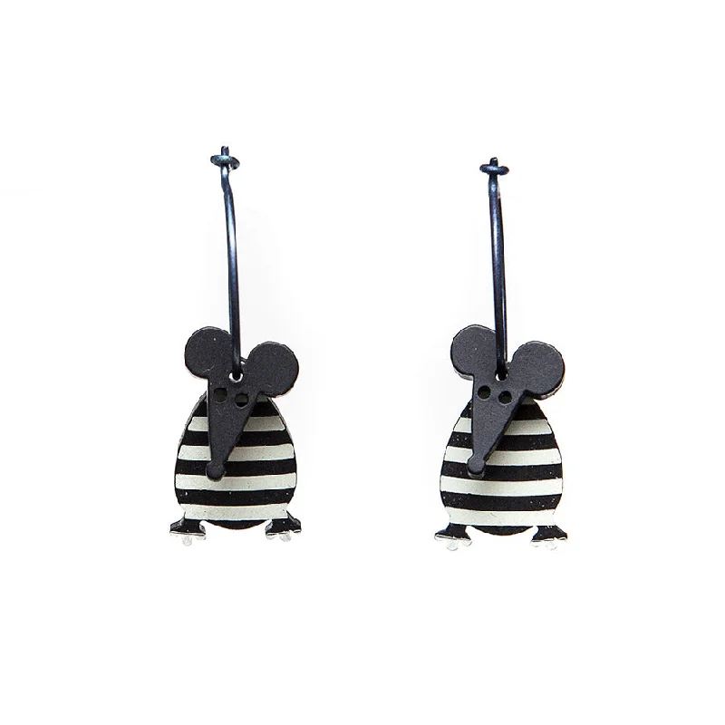 Simple Diamond Earrings-Lene Lundberg K-Form Black and White Stripey Mouse Earrings