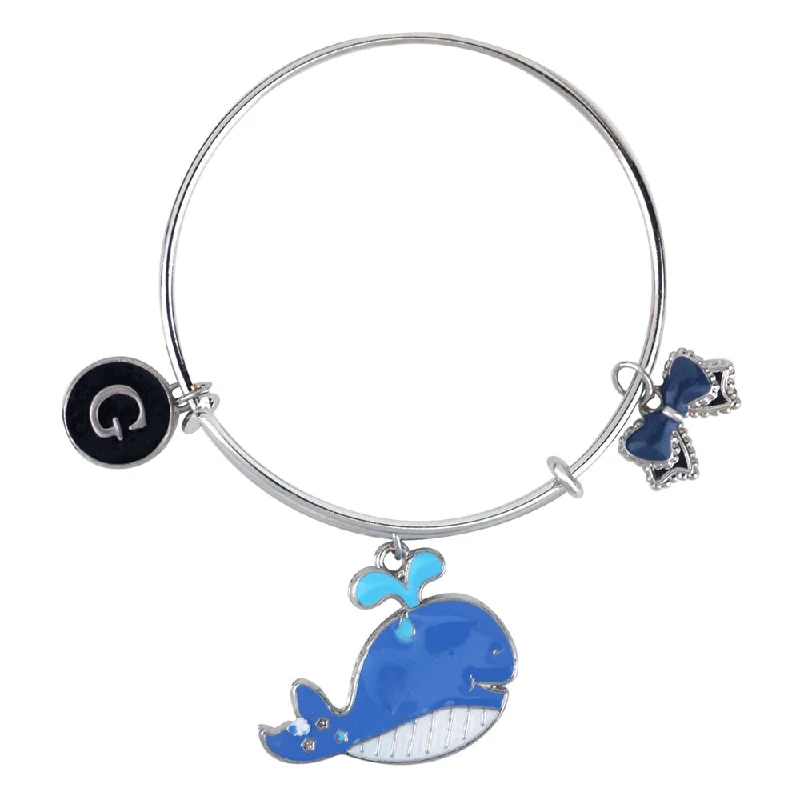 Elegant Gold Bangles with Diamond Detail-Mahi G Letter Fish & Boo Shaped Rhodium Plated Enamel Work Charms Kids Bracelets for Kids (BRK1100941R)