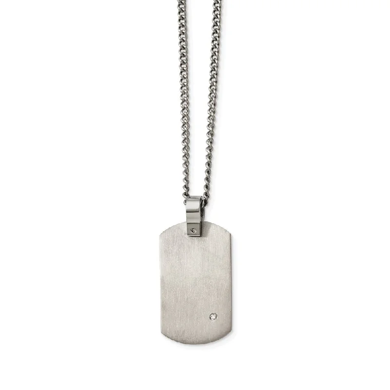 Modern Gold Necklace for Women-Men's Titanium .02 Ct Diamond Brushed Dog Tag Necklace, 22 Inch