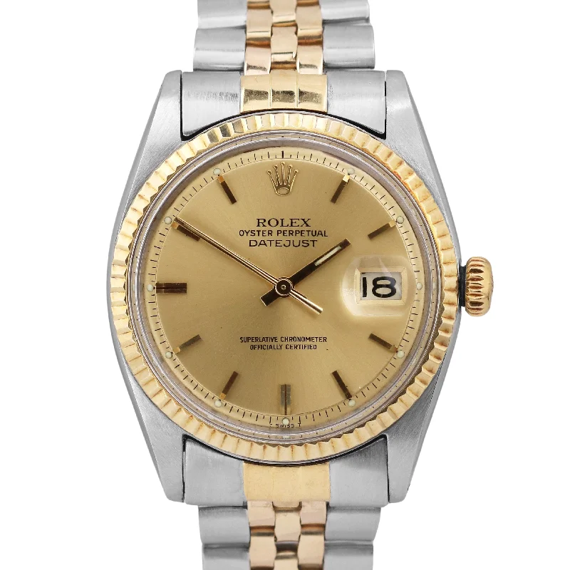 Solar Powered Watches for Eco-Friendly Wear-Rolex DateJust 36mm CHAMPAGNE PIE PAN Stainless Steel 18K Fluted JUBILEE 1601