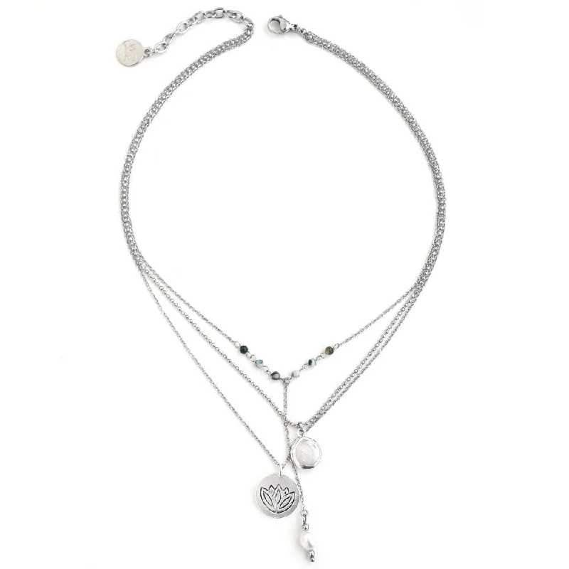 Bridal Necklace with Pearls-Lotus Silver Necklace