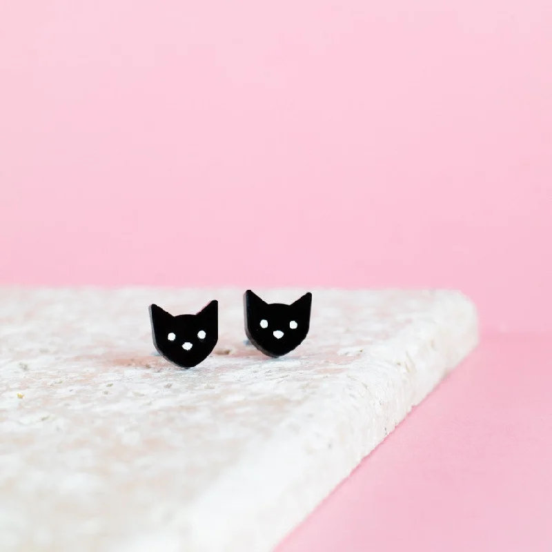 Sparkling Silver Earrings for Women-Kitty Cat Earrings