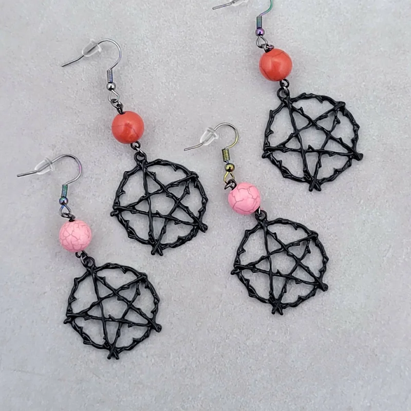 Elegant Gold Earrings for Daytime Wear-Barbed Pentacle Earrings