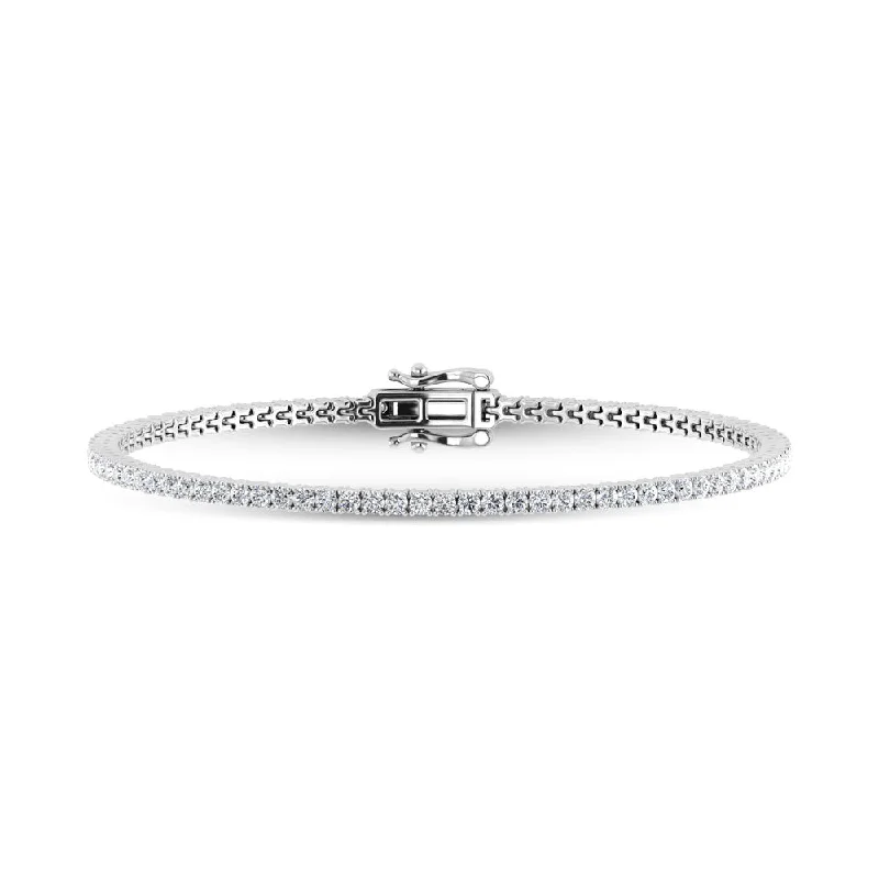 Silver Link Bracelet for Fashionable Women-10K White Gold Lab Grown Diamond 2 Ct.Tw. Tennies Bracelet