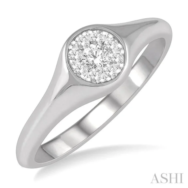 Custom Engraved Ring for Couples-1/6 ctw Round Shape Lovebright Diamond Ring in 14K White Gold