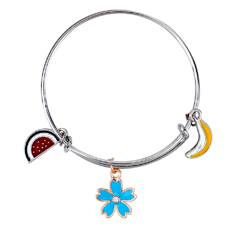 Stylish Gold Bangles for Fashion Lovers-Mahi Floral Banana & Watermalen Shaped Enamel Work Charms Kids Bracelets for Girls (BRK1100938M)