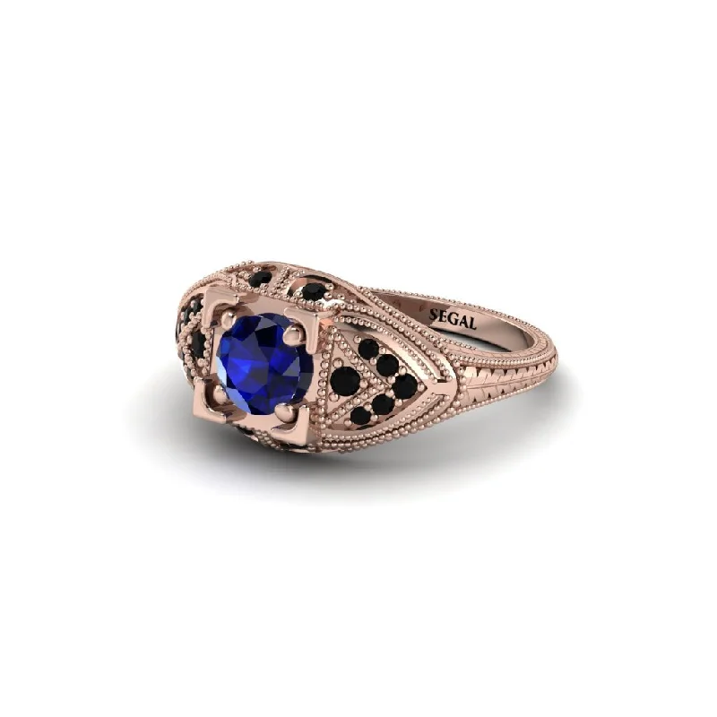 Sterling Silver Ring for Special Occasions-Round Sapphire Filigree Art Deco Vintage Engagement Ring - Bree No. 44