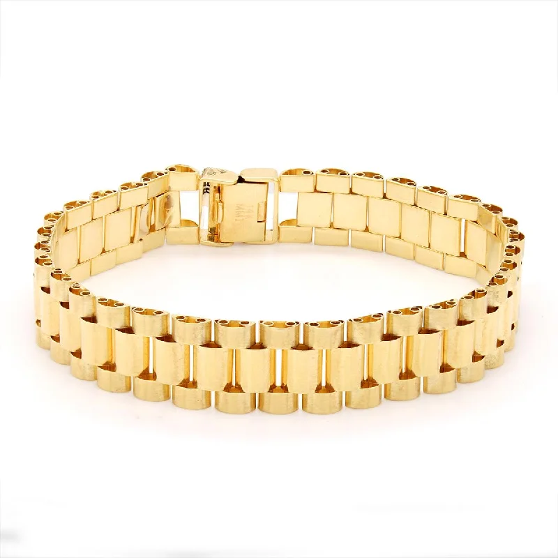 Personalized Gold Bracelet with Initials-YELLOW GOLD ROLEX-STYLE BRACELET, 12MM