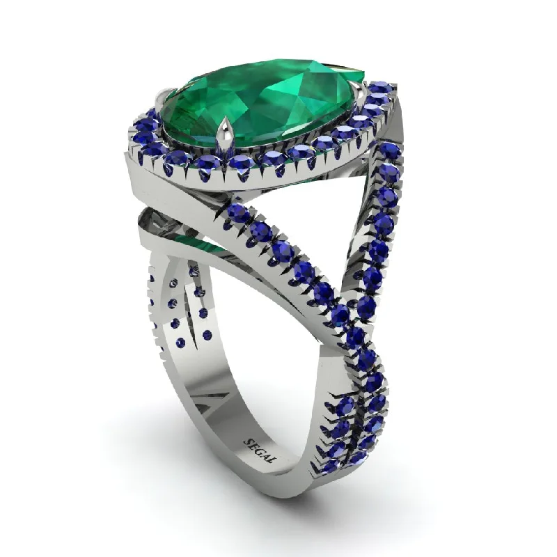 Wedding Ring with Matching Engagement Ring-Infinity Style Shank Halo Pear Emerald Engagement Ring - Janelle No. 66