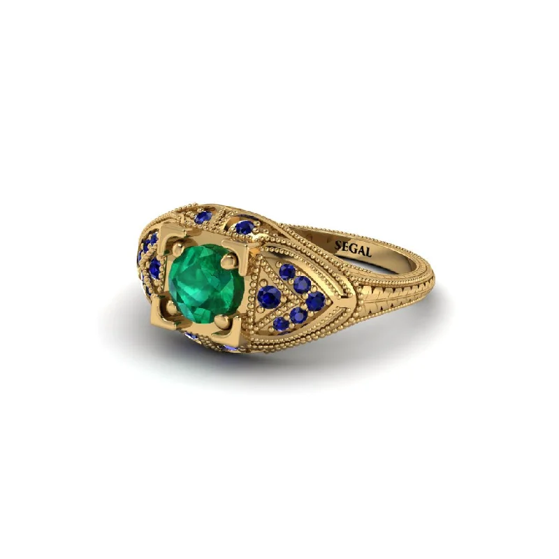 Sterling Silver Ring for Men-Round Emerald Filigree Art Deco Vintage Engagement Ring - Bree No. 64