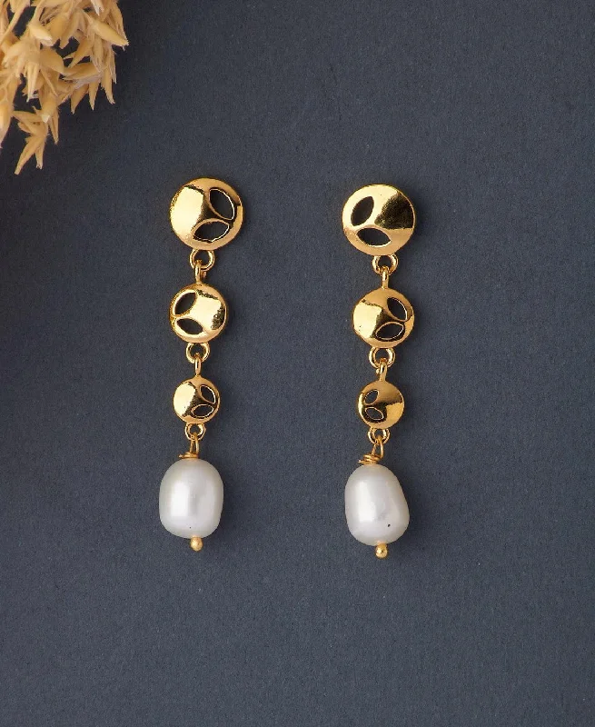 Dangle Earrings for Women-Standout Golden Pearl Hanging Earring