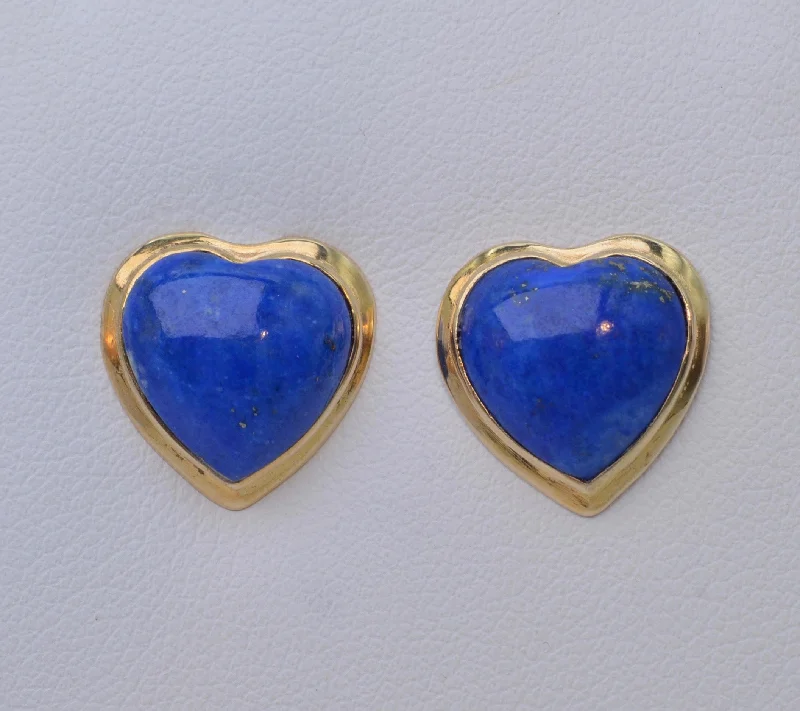 Stylish Statement Earrings-Lapis Lazuli Heart-Shaped Earrings in 14K Yellow Gold