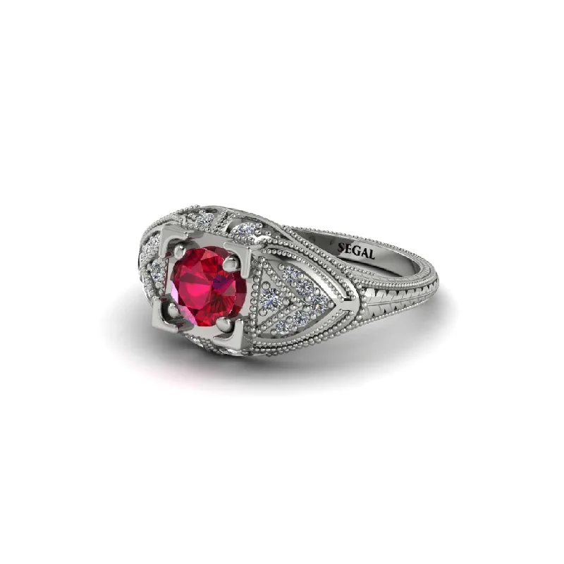 Custom Wedding Ring for Special Day-Round Ruby Filigree Art Deco Vintage Engagement Ring - Bree No. 12