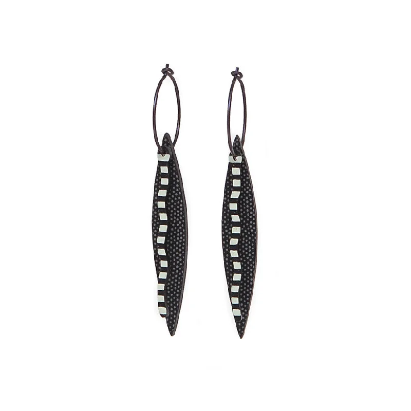 Fashion Forward Earrings for Teen Girls-Lene Lundberg Narrow Double Black/White Leaf Earrings