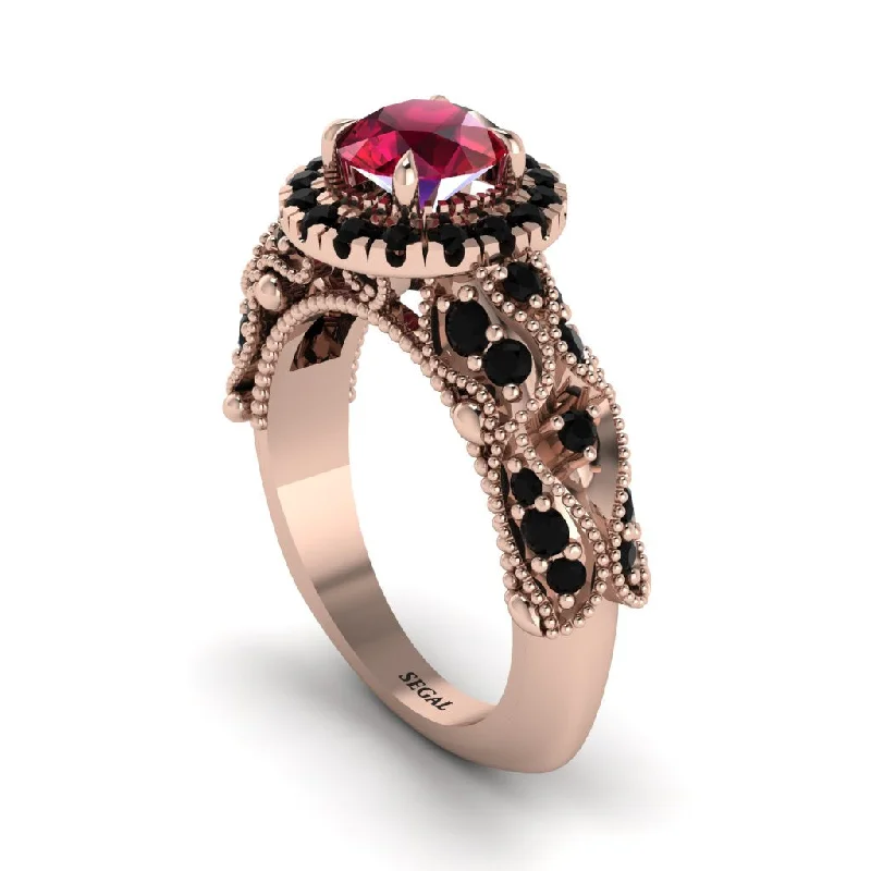 Classic Diamond Engagement Ring Set-Exclusive Halo Ruby Milgrain Engagement Ring - Kendra No. 41