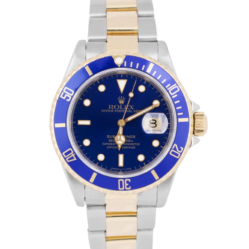 Affordable Fashion Watches for Women-PAPERS Rolex Submariner Date 40mm Blue 18K Gold Yellow Steel Watch 16613 BOX