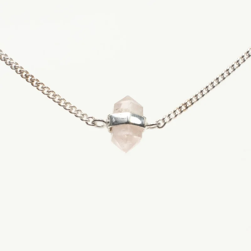 Chain Necklace with Pendant for Women-Silver Rose Quartz Wrapped Necklace