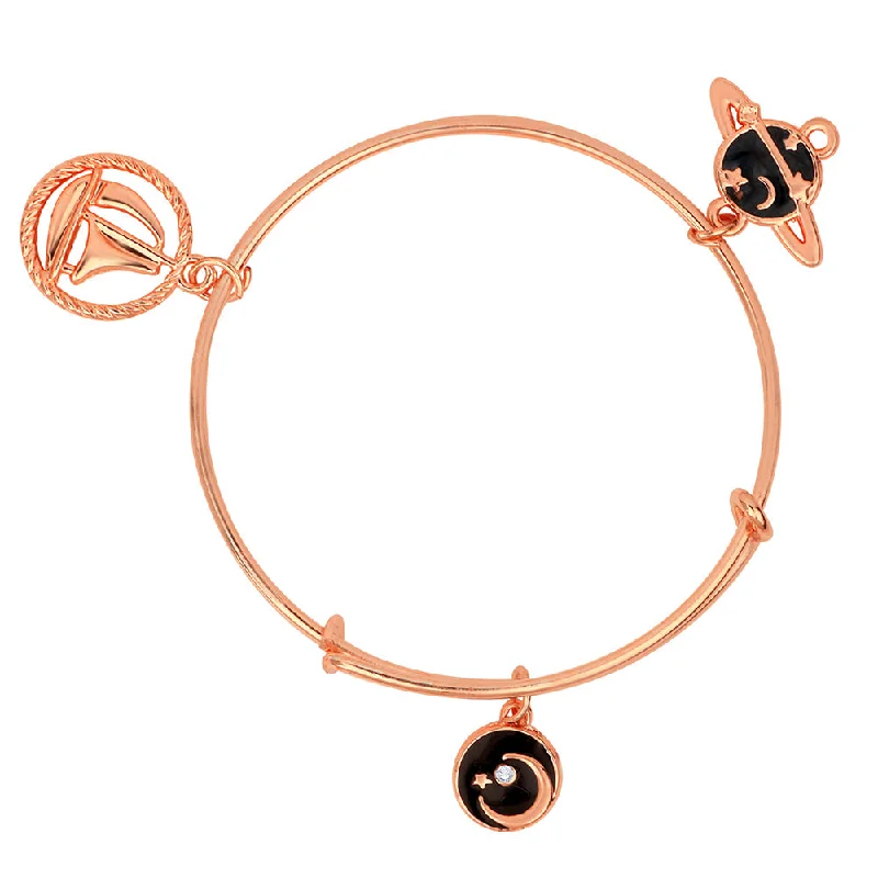 Simple and Elegant Bangles for Women-Mahi Ship Moon & Planet Shaped Rose Gold Plated Enamel Work Charms Bracelet for Kids (BRK1100857Z)