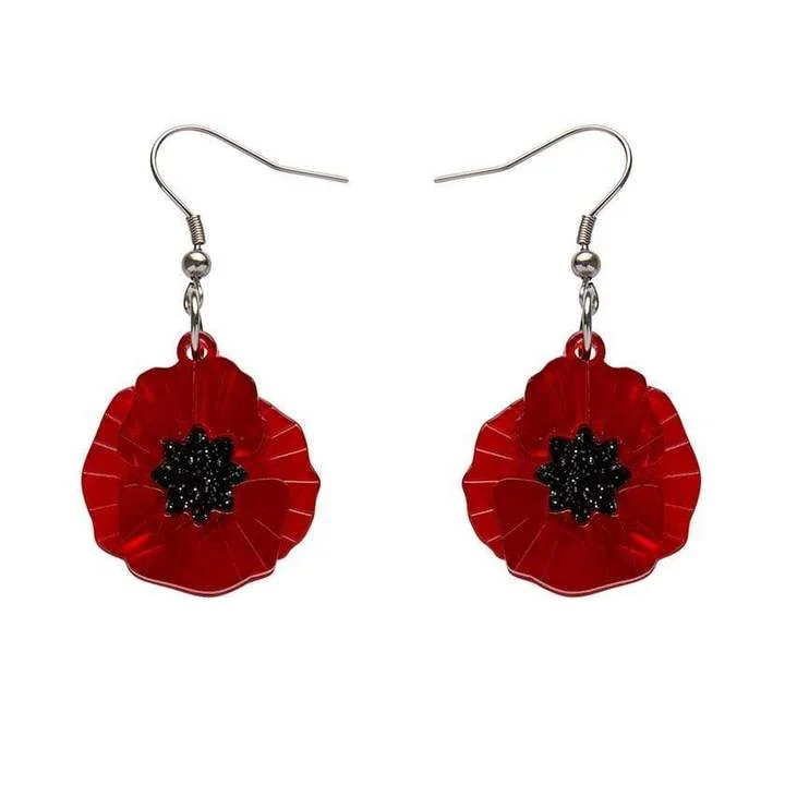 Statement Earrings for Bold Fashion-Erstwilder - Poppy Field Drop Earrings (Red) - Poppy Drops (2019)