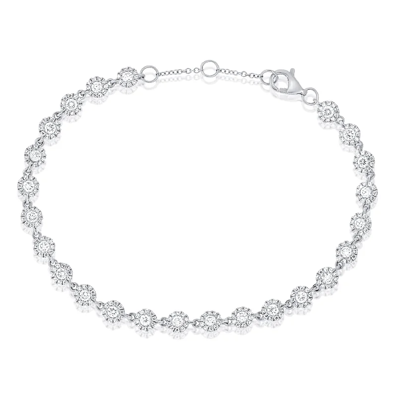 Custom Charm Bracelet for Women-14K White Gold Diamond Halo Tennis Bracelet